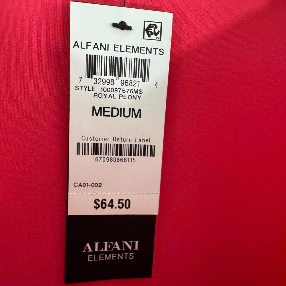 Alfani Women’s Size Medium Solid Pink Square Neck 3/4 Sleeve Stretch Blouse New - Picture 4 of 8